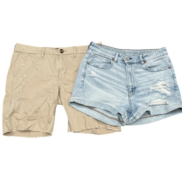 American Eagle Mom Short And Bermuda Stylish Tan and Blue Women's Shorts Set 8 - Picture 1 of 8